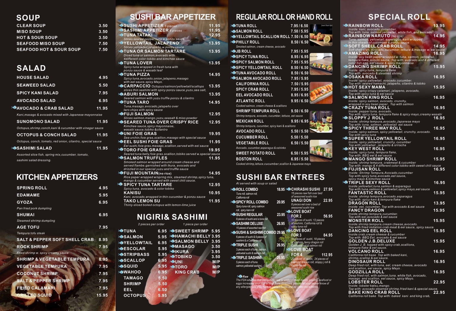 Funami sushi menu